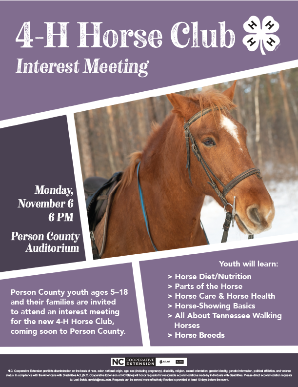 4-H Horse Club Interest Meeting Flier