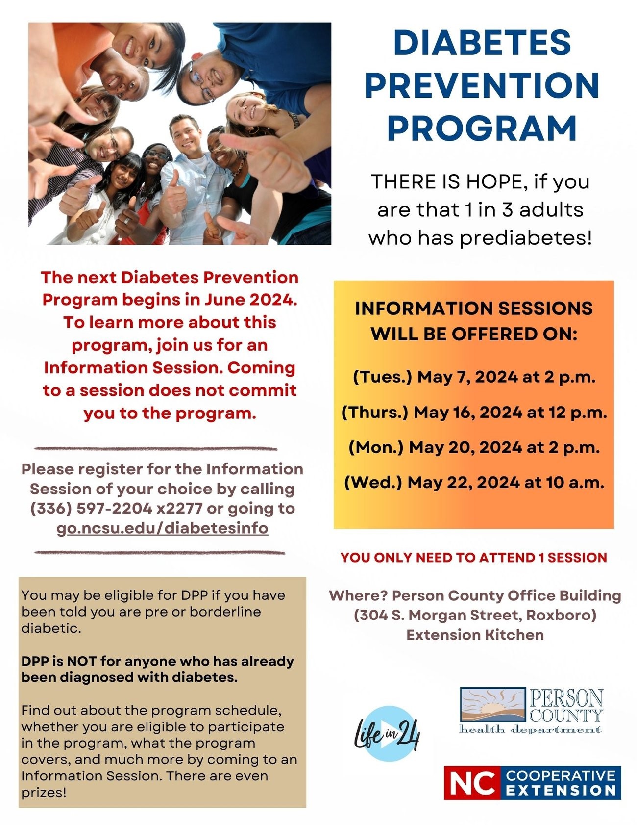 Diabetes Prevention Program 2024 Information Sessions Flier